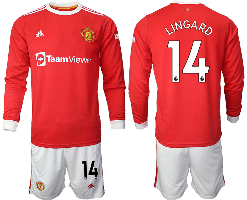 Men 2021-2022 Club Manchester united home red Long Sleeve #14 Soccer Jersey